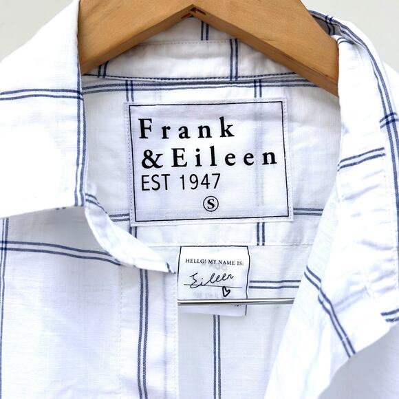Frank & Eileen Eileen Button-Up Chambray Blue White Windowpane Top Cotton Small - Picture 4 of 7